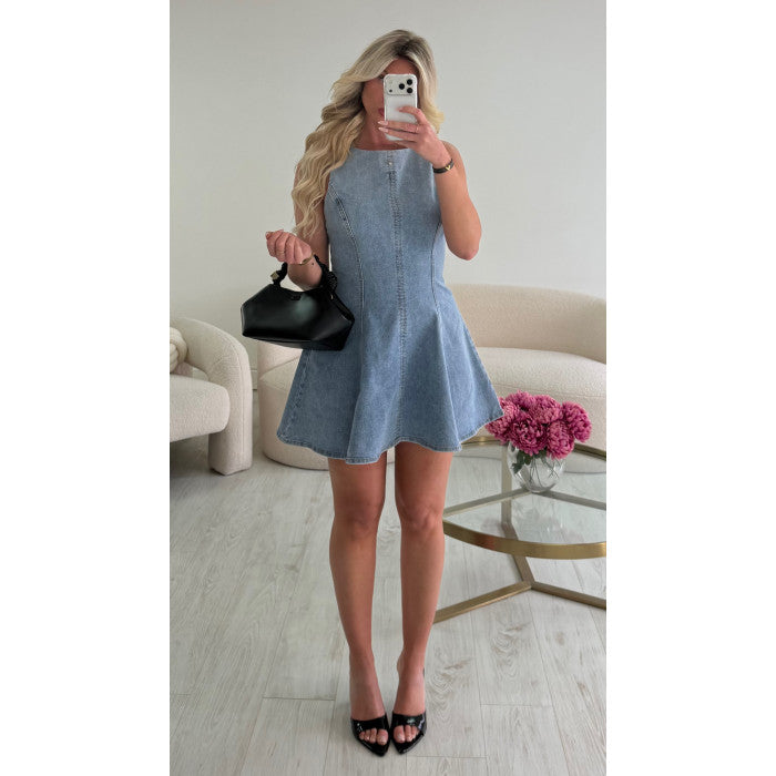 Robe péplum denim bleu