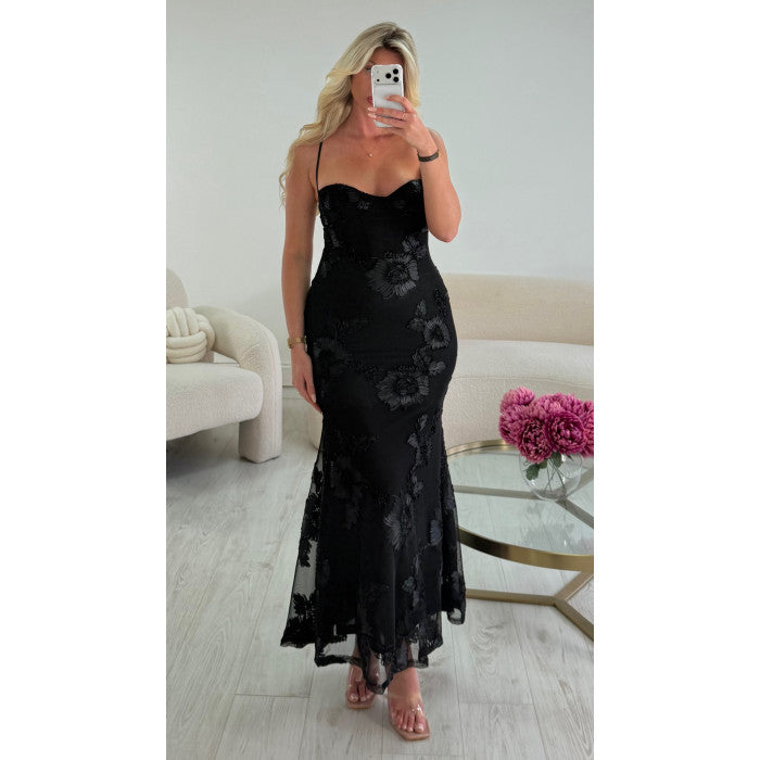 Robe sirène fleurs noire