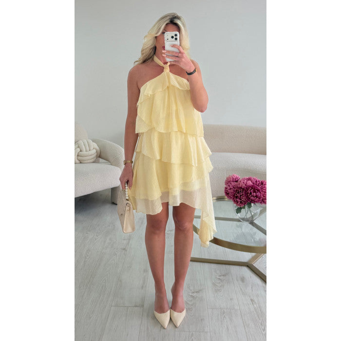 Robe volant jaune pastel asymétrie