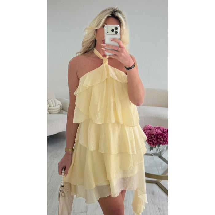 Robe volant jaune pastel asymétrie