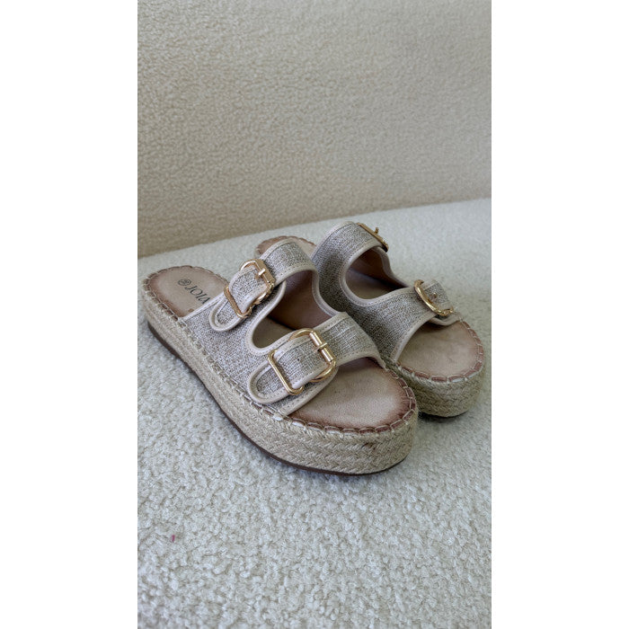 Sandales lin compensée crème