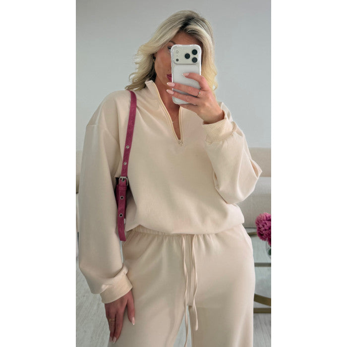 Sweat zip jogging crème