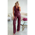 Top boléro simili cuir bordeaux