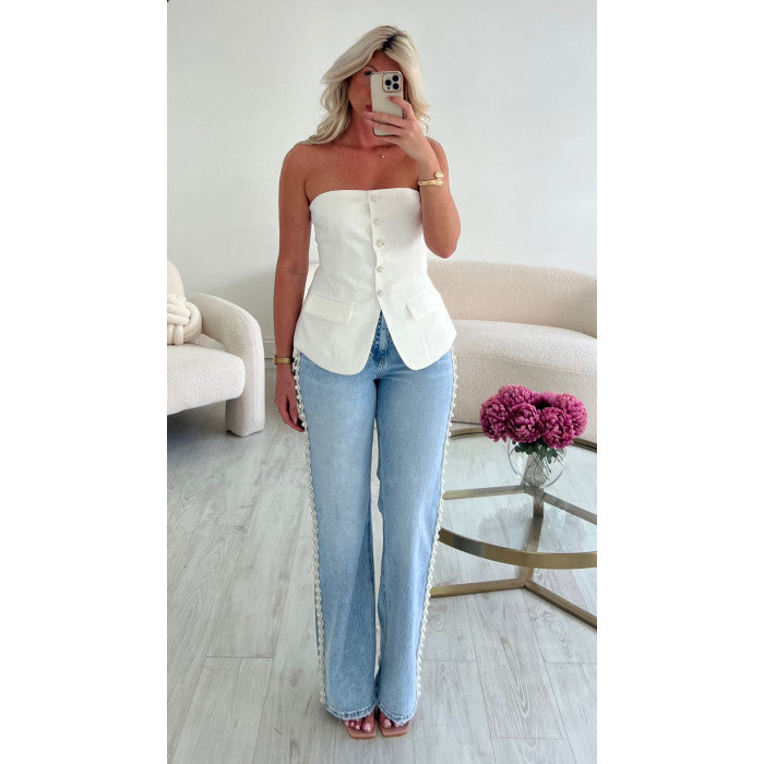 Top bustier blanc perles