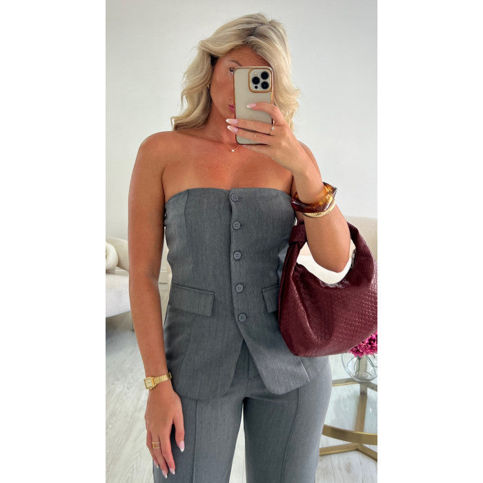 Top bustier gris chiné