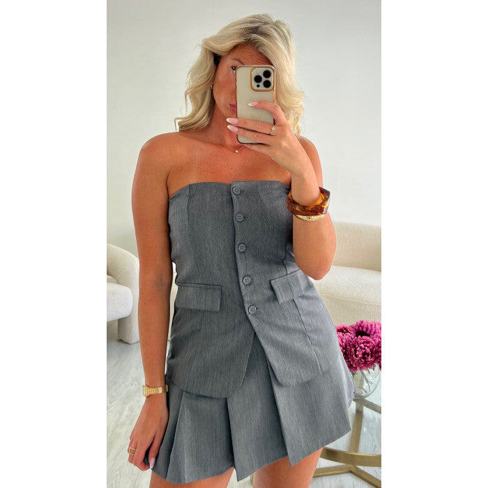 Top bustier gris chiné