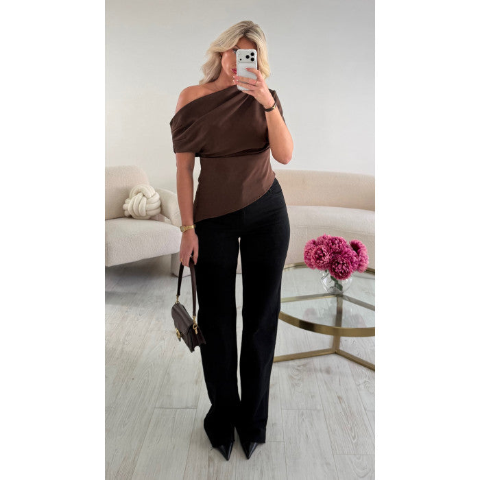Top choco drapé asymétrique