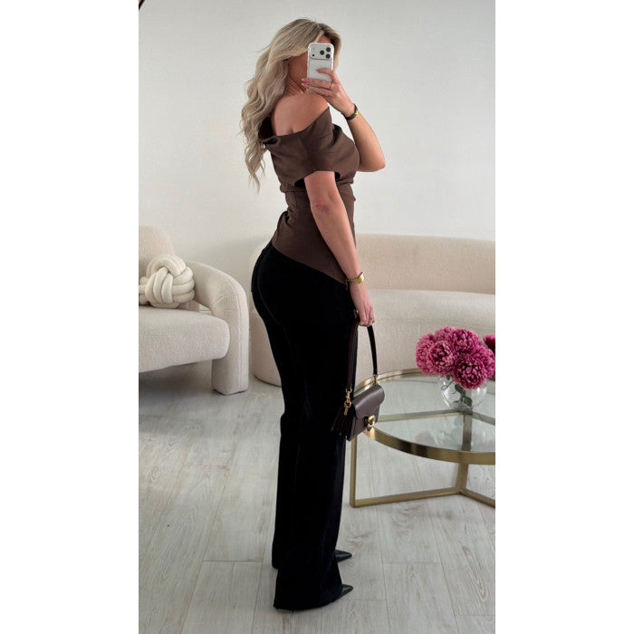 Top choco drapé asymétrique
