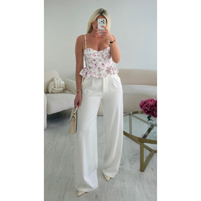 Top corset fleurs violet peplum