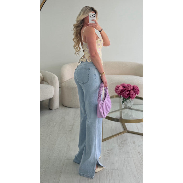 Top corset lyla/jaune pastel peplum