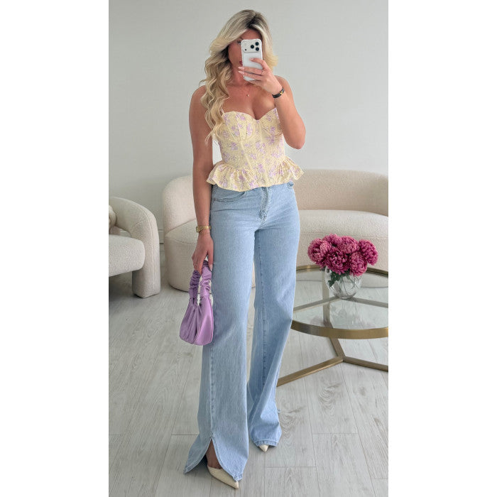 Top corset lyla/jaune pastel peplum