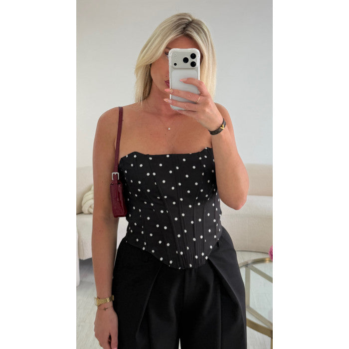 Top corset pois noir épais