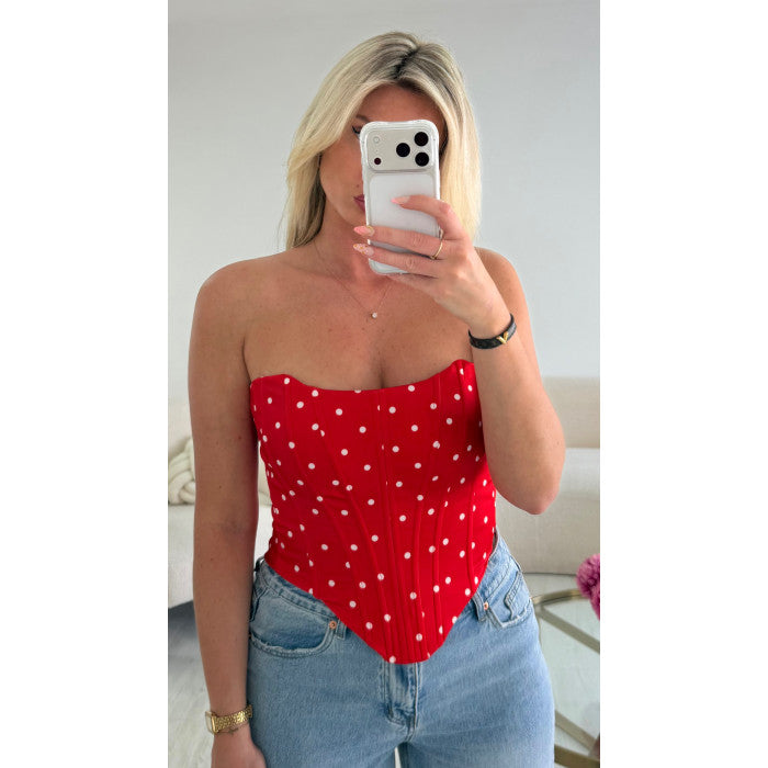 Top corset pois rouge épais