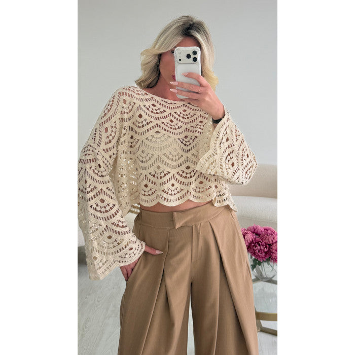 Top crochet beige