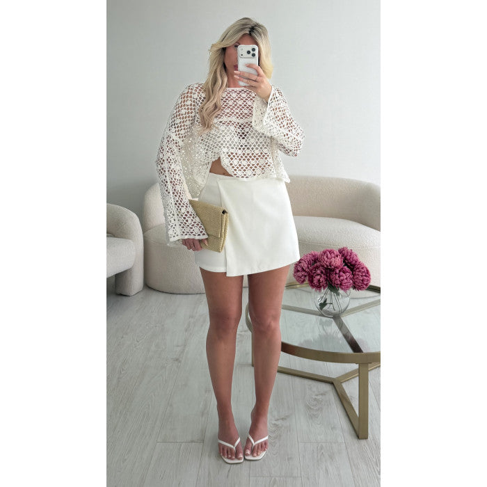 Top crochet blanc