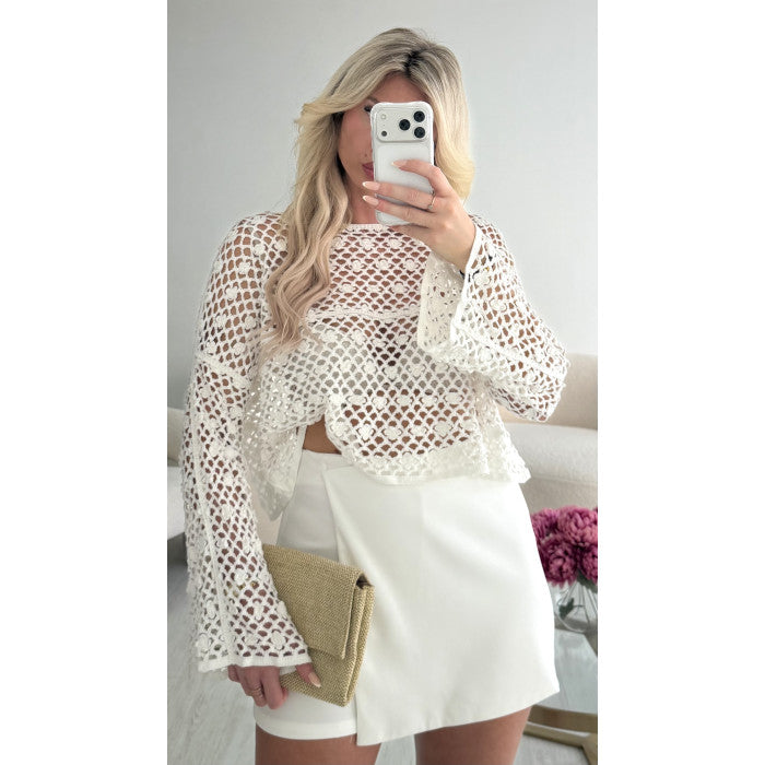 Top crochet blanc
