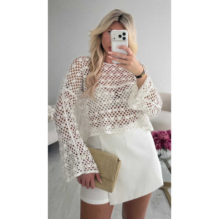 Top crochet blanc