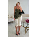 Top dentelle kaki satin asymétrique