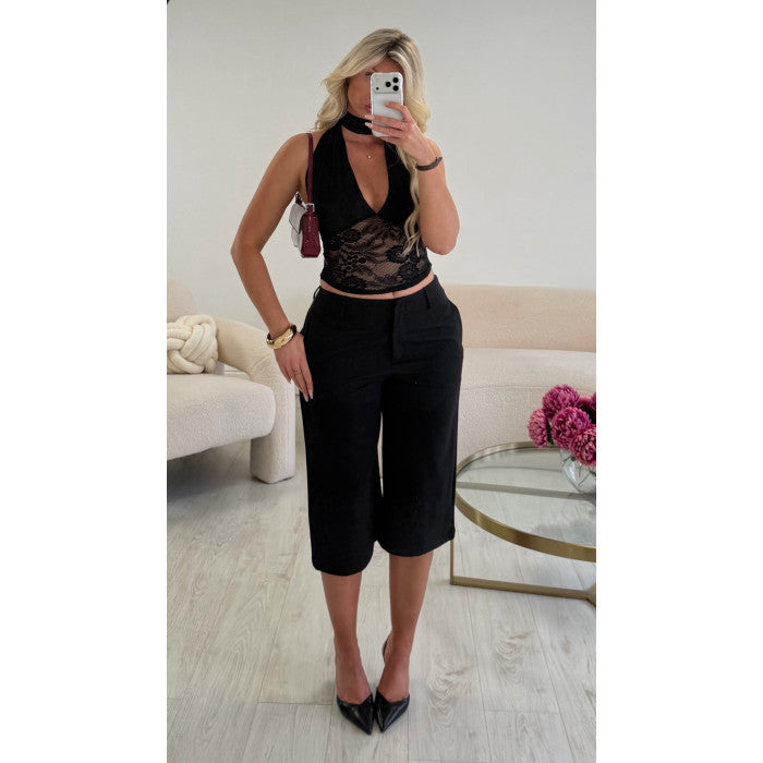 Top dentelle noir col