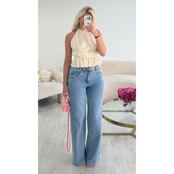 Top dos nu tulle noeuds creamy