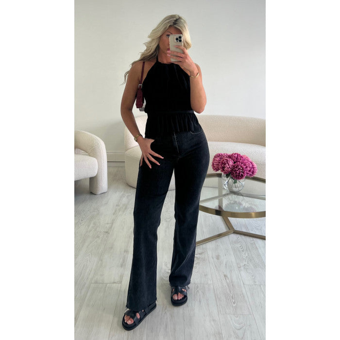 Top dos nu tulle noeuds noir