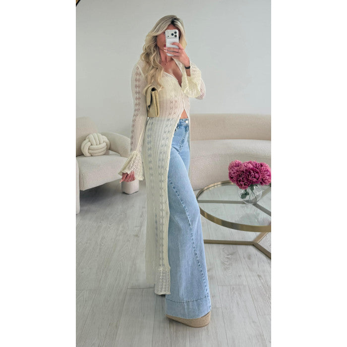 Top kimono long ivoire maille