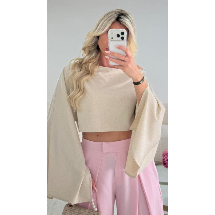 Top lin manches fendues beige