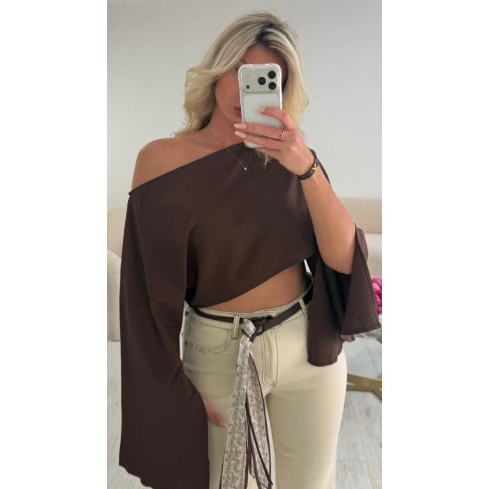 Top lin manches fendues choco
