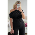Top lin noir drapé asymétrique