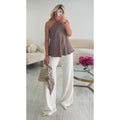 Top taupe satin dos nu
