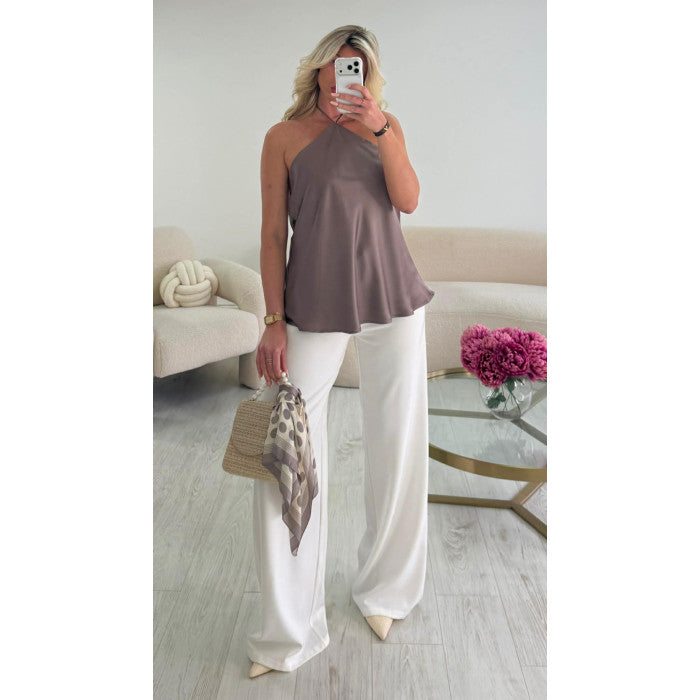 Top taupe satin dos nu