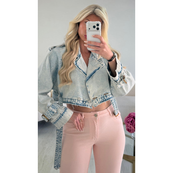 Trench court denim bleu