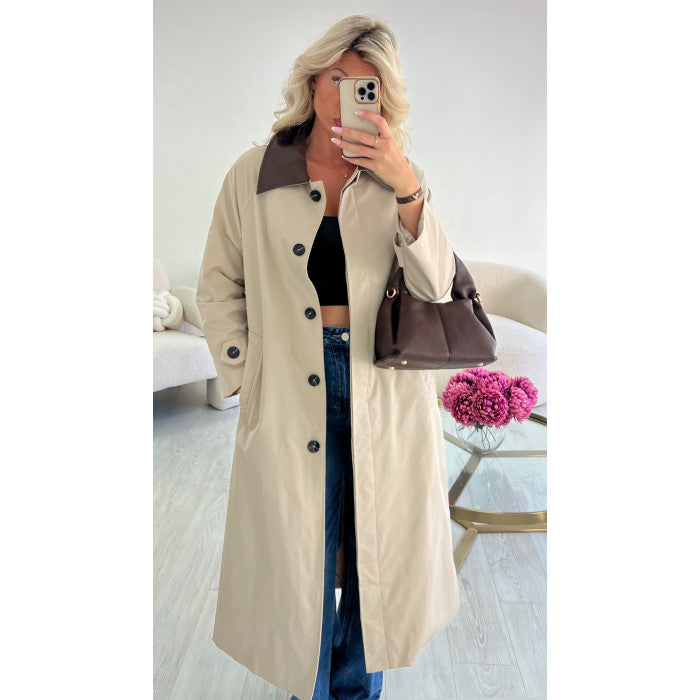 Trench long beige col choco
