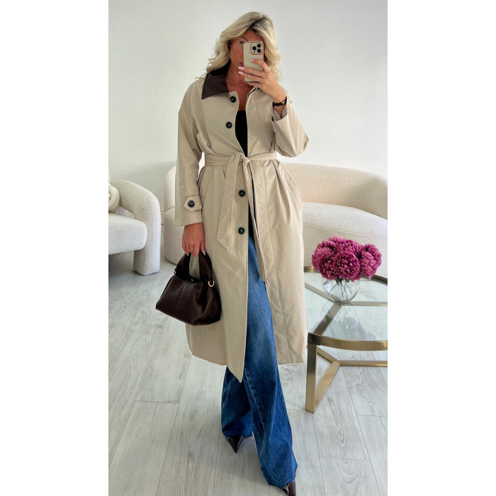 Trench long beige col choco