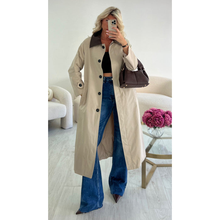 Trench long beige col choco