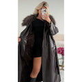 Trench long simili brillant cintré choco Premium