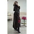 Trench long simili brillant cintré choco Premium