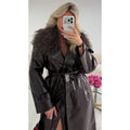 Trench long simili brillant cintré choco Premium